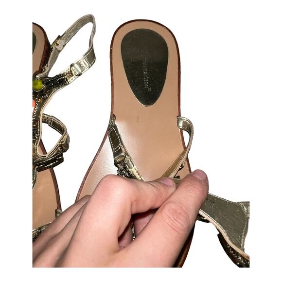 BCBGeneration Gladiator Boho Gold Metallic Embellished Strappy Sandals Size 7 - Picture 3 of 6